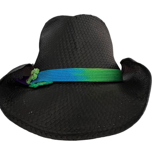 Scala Black Toyo Straw Cowboy Hat S/M Rainbow Band Western Style Rodeo Festival - Picture 1 of 12